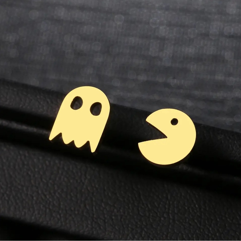 Game STAINLESS STEEL GOLD Stud Earrings with Gift Bag